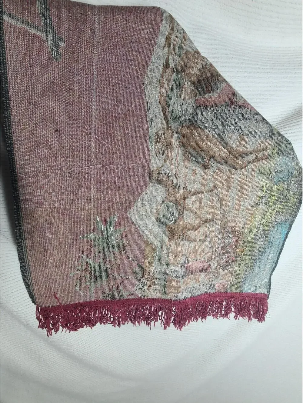 Vtg Velvet Tapestry Woven Cotton Wall Art 44x20” Rectangle Desert Scene Camels